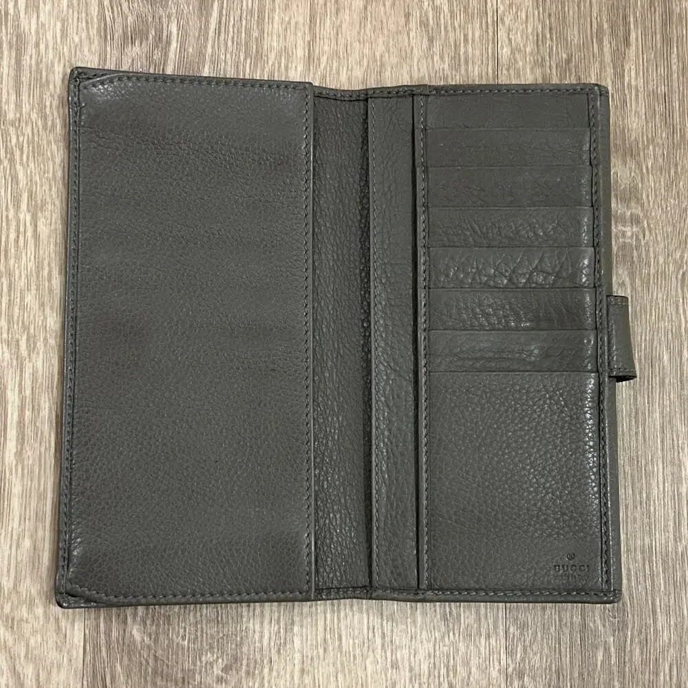 Gucci Continental Bifold Wallet Gray Leather Horsebit Gold‎ Hardware - Picture 13 of 16